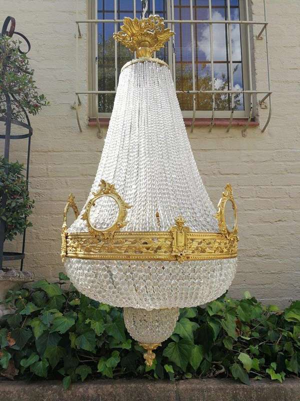 An Antique Gold Beaded Empire Style Chandelier
