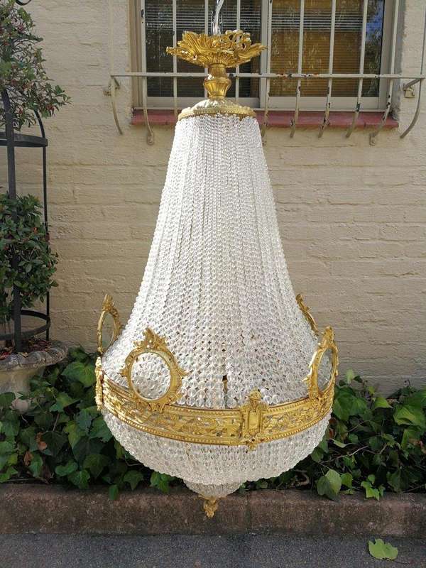 An Antique Gold Beaded Empire Style Chandelier