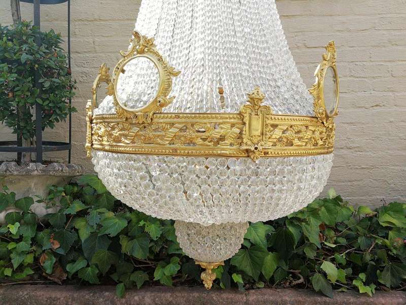 An Antique Gold Beaded Empire Style Chandelier