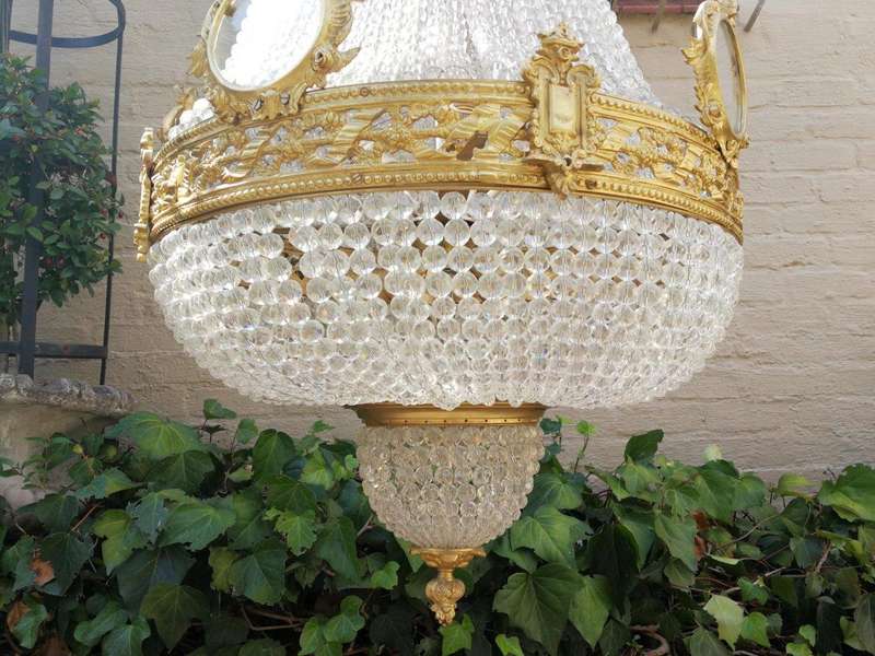 An Antique Gold Beaded Empire Style Chandelier