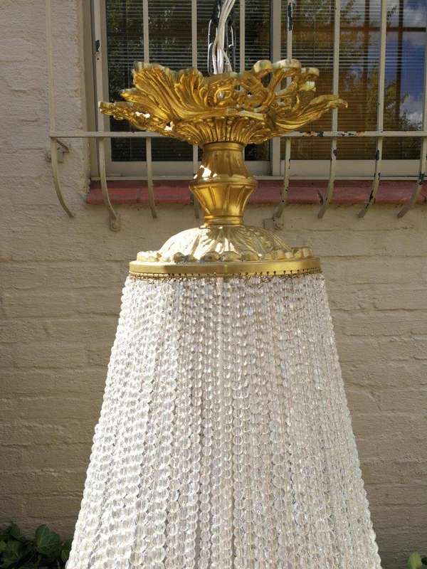 An Antique Gold Beaded Empire Style Chandelier
