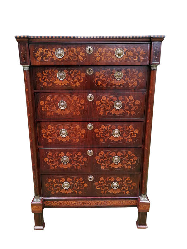 A Late 18th Century Circa 1790 Dutch  Walnut Marquetry Dutch Tallboy  Dutch Colonial Period Nd