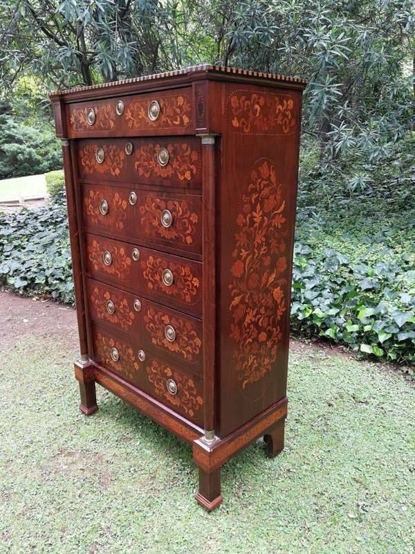 A Late 18th Century Circa 1790 Dutch  Walnut Marquetry Dutch Tallboy  Dutch Colonial Period Nd