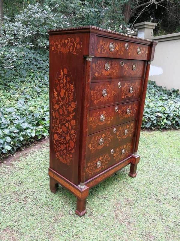 A Late 18th Century Circa 1790 Dutch  Walnut Marquetry Dutch Tallboy  Dutch Colonial Period Nd