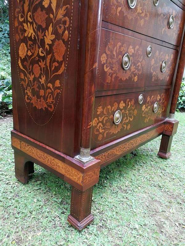 A Late 18th Century Circa 1790 Dutch  Walnut Marquetry Dutch Tallboy  Dutch Colonial Period Nd