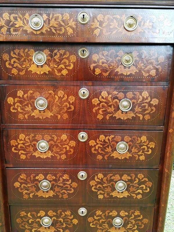 A Late 18th Century Circa 1790 Dutch  Walnut Marquetry Dutch Tallboy  Dutch Colonial Period Nd