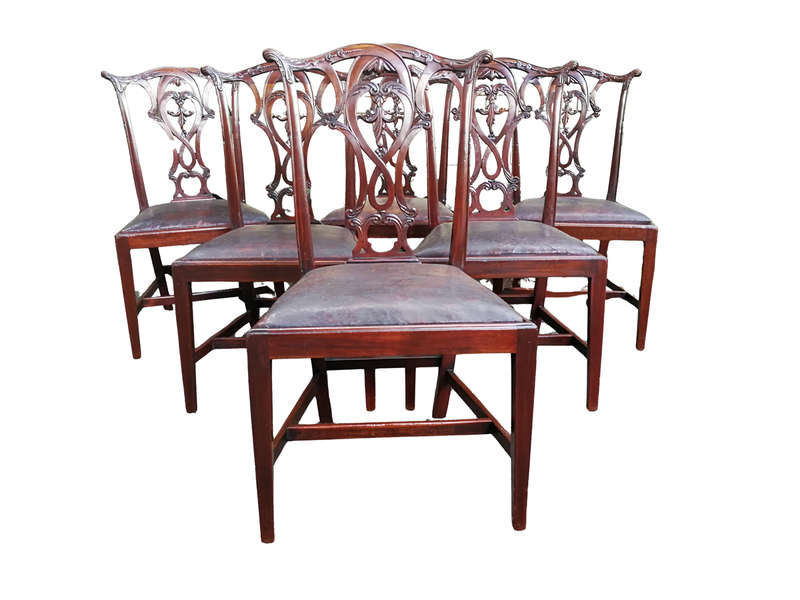 An English Set Of Six Early 20th Century (Circa 1924) Mahogany Chippendale Style Chairs