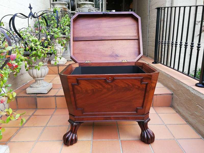 A George Lll Mahogany Cellarette With Brass Handles Partitioned Compartments
