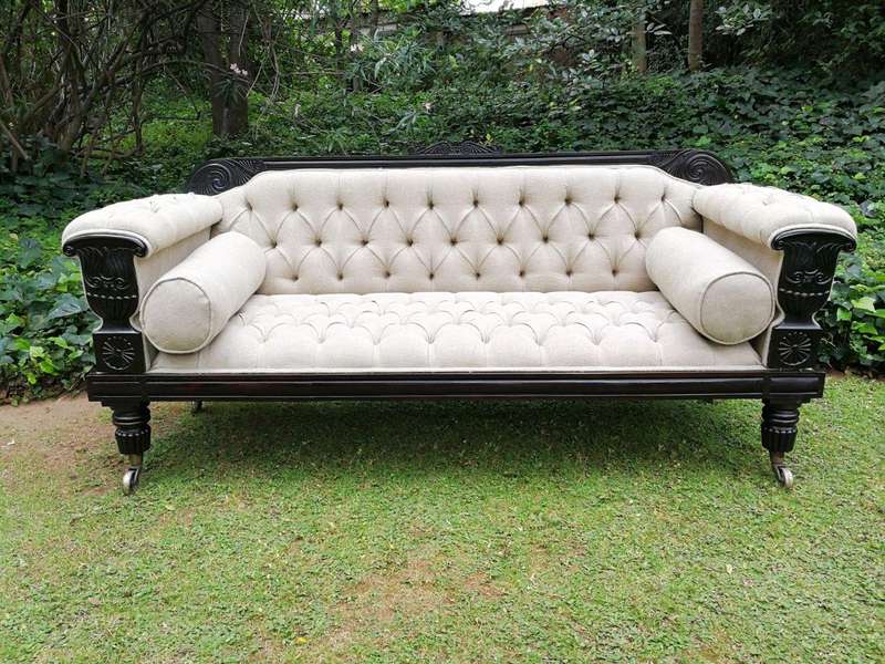 A 20TH Century English Rosewood Settee On Castors and Upholstered in an Imported Linen with Deep ...