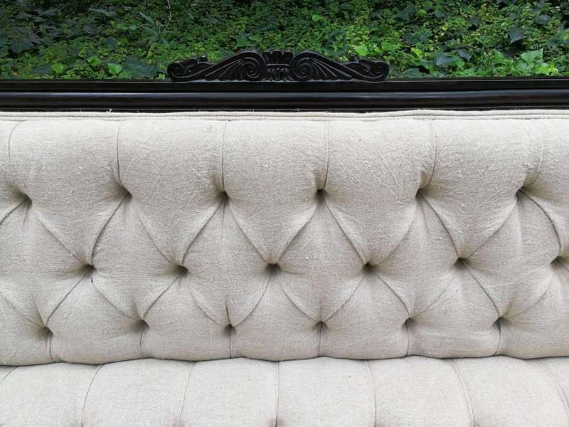A 20TH Century English Rosewood Settee On Castors and Upholstered in an Imported Linen with Deep ...