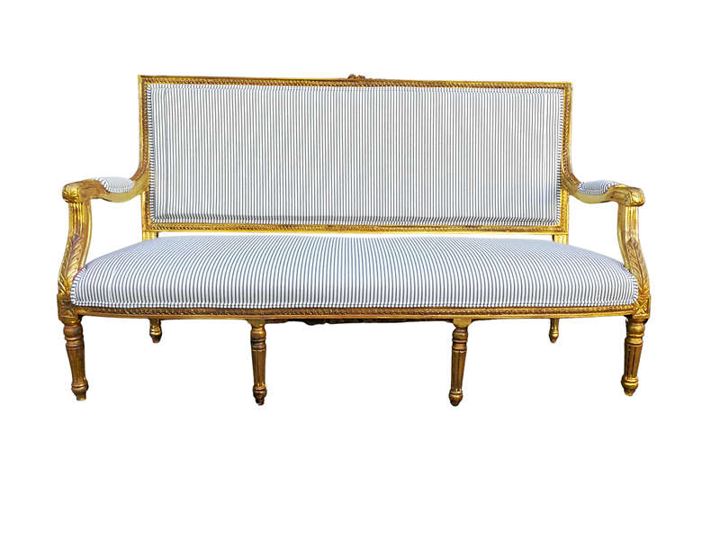 A 20th Century French Style Hand-Gilded Carved Settee,Upholstered In Imported Fabric