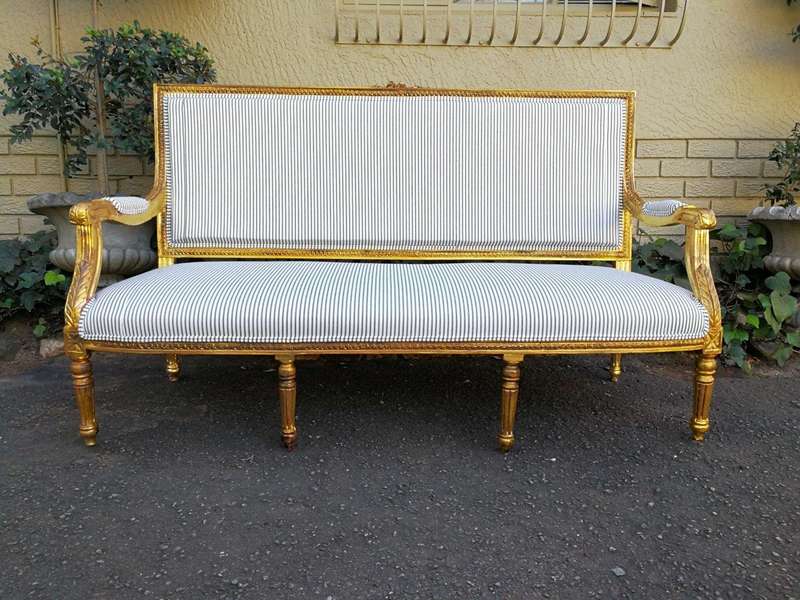 A 20th Century French Style Hand-Gilded Carved Settee,Upholstered In Imported Fabric
