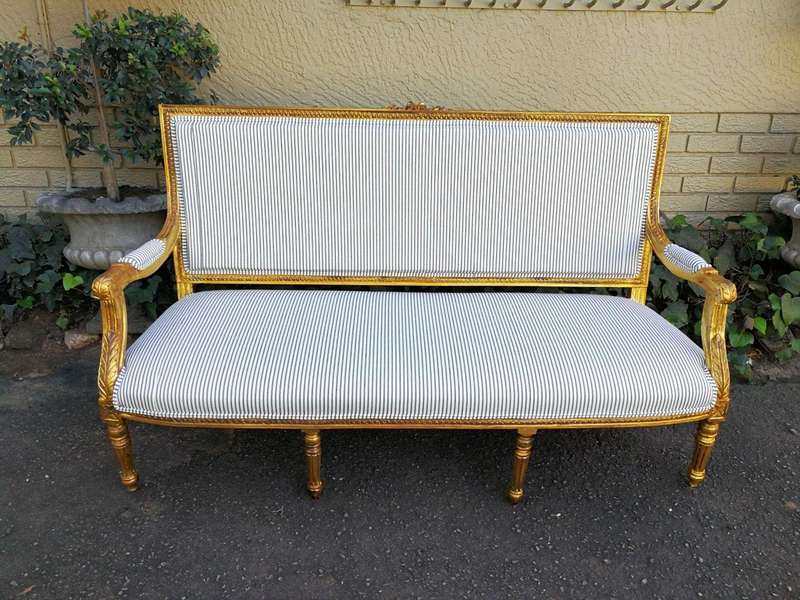 A 20th Century French Style Hand-Gilded Carved Settee,Upholstered In Imported Fabric