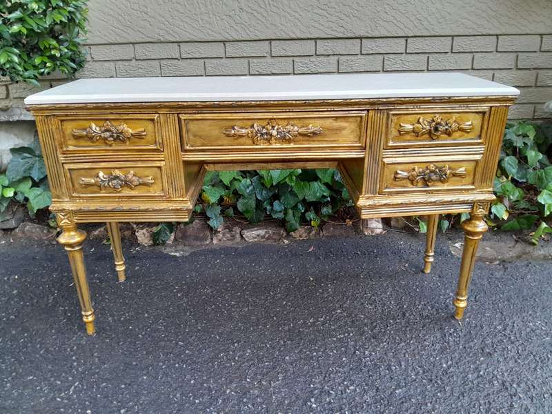 A 20th Century French Style Hand Gilded Desk / Table with Marble Top