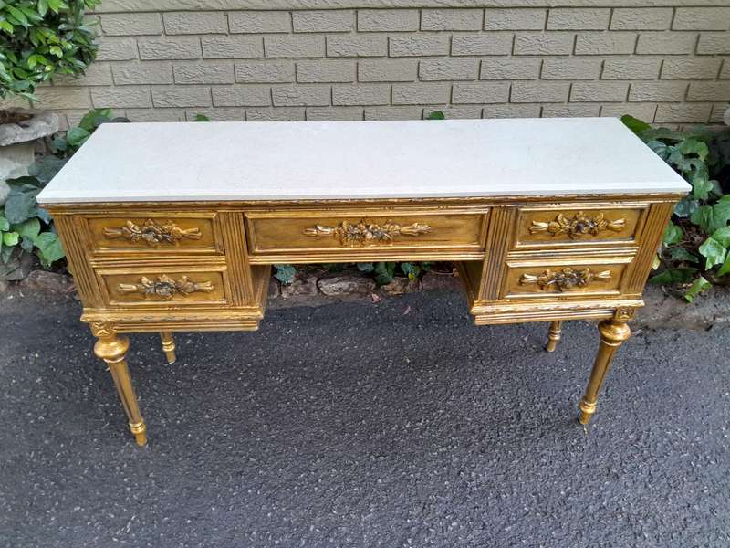 A 20th Century French Style Hand Gilded Desk / Table with Marble Top