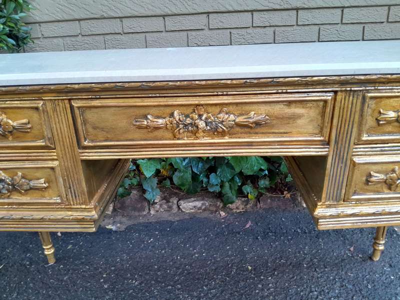 A 20th Century French Style Hand Gilded Desk / Table with Marble Top