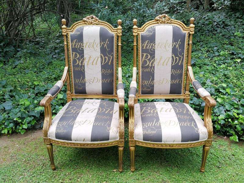 A Pair of French Style Armchairs Imported from Canonbury Antiques in England and Upholstered in a...