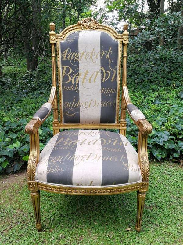 A Pair of French Style Armchairs Imported from Canonbury Antiques in England and Upholstered in a...