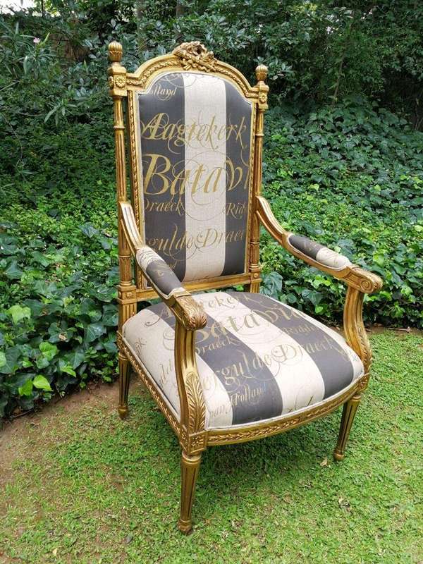 A Pair of French Style Armchairs Imported from Canonbury Antiques in England and Upholstered in a...