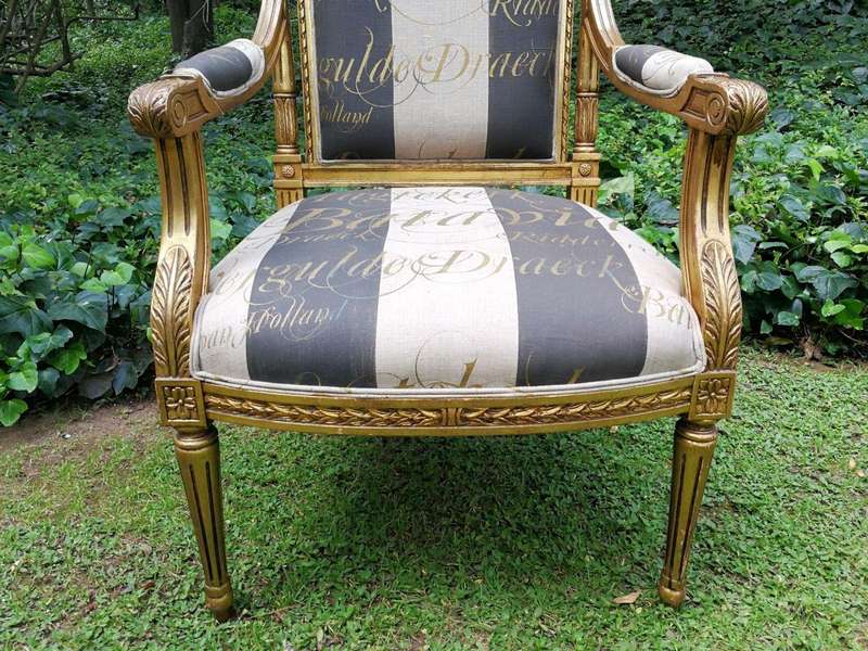 A Pair of French Style Armchairs Imported from Canonbury Antiques in England and Upholstered in a...