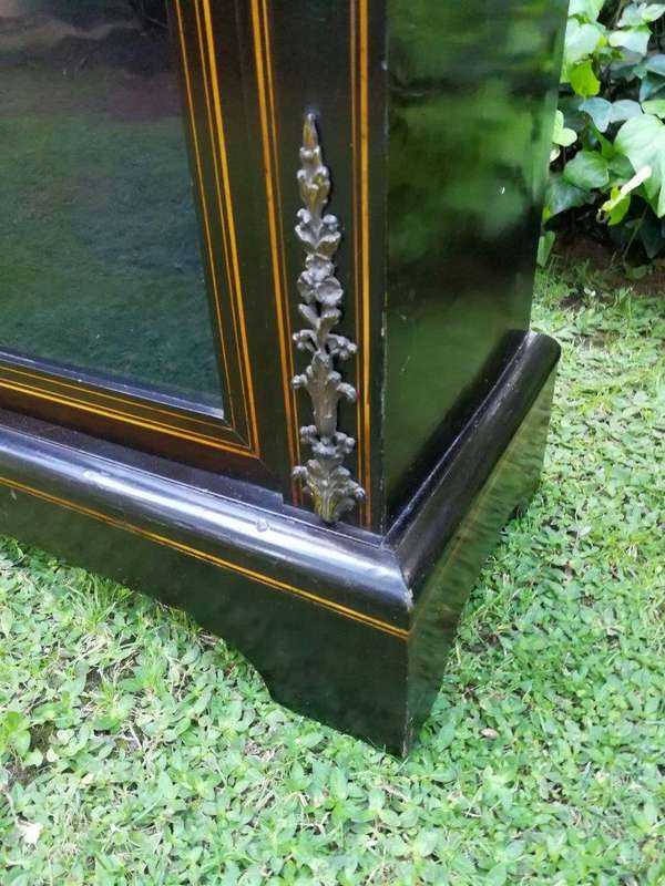 A French Style Ebonized Breakfront Credenza / Sideboard With Ormolu Mounts And Marquetry Inlay