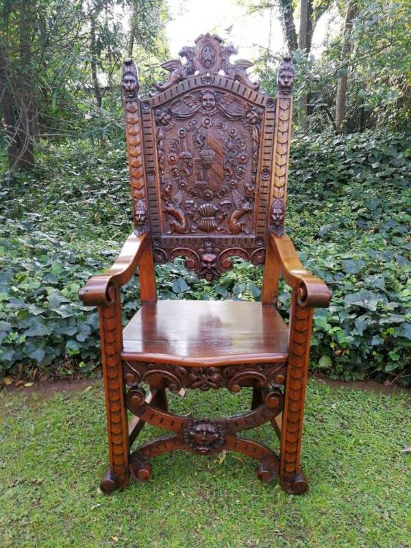A Pair of Carved Continental Throne / King Chairs