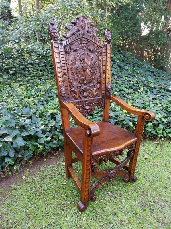 A Pair of Carved Continental Throne / King Chairs