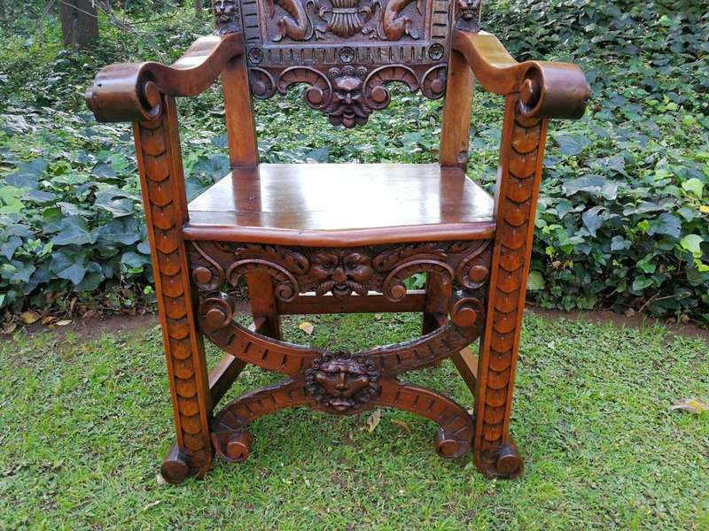 A Pair of Carved Continental Throne / King Chairs