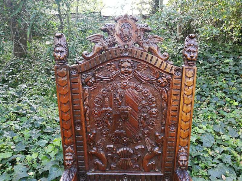 A Pair of Carved Continental Throne / King Chairs