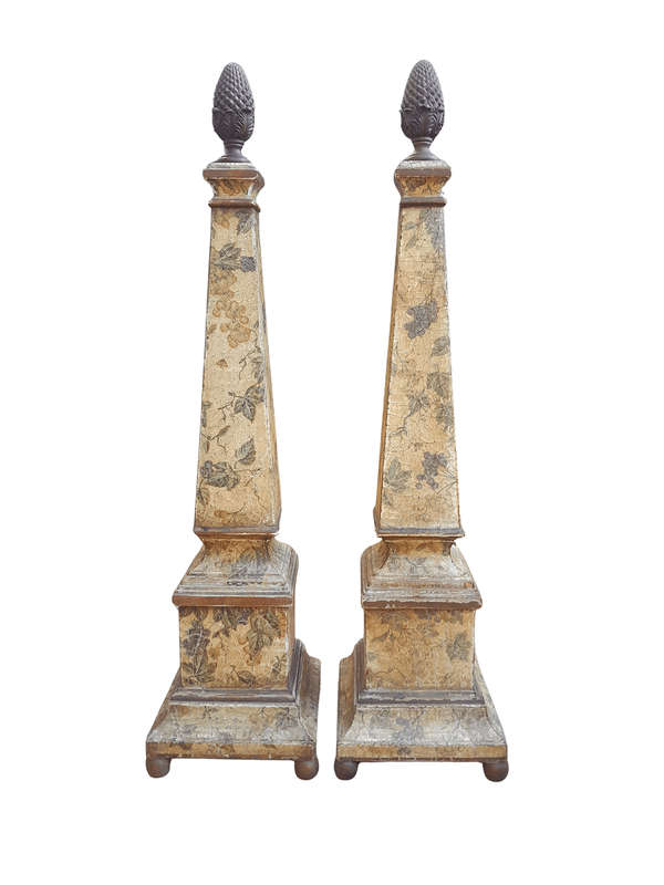 A Fine Pair Of 20th Century Wooden Hand Gilded Obelisks