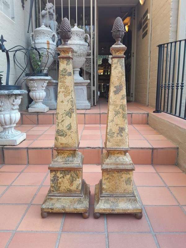 A Fine Pair Of 20th Century Wooden Hand Gilded Obelisks