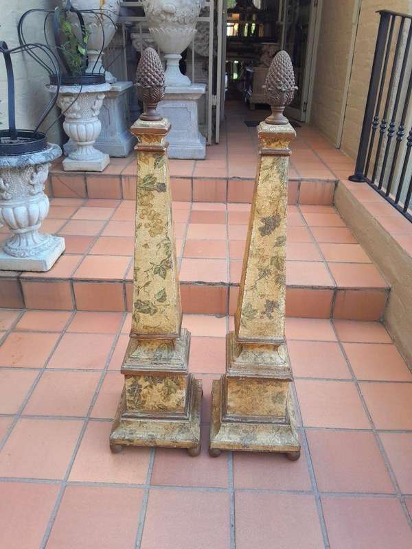 A Fine Pair Of 20th Century Wooden Hand Gilded Obelisks