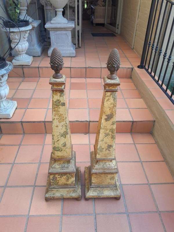 A Fine Pair Of 20th Century Wooden Hand Gilded Obelisks
