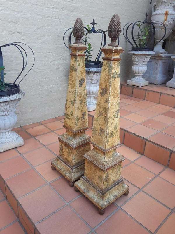 A Fine Pair Of 20th Century Wooden Hand Gilded Obelisks
