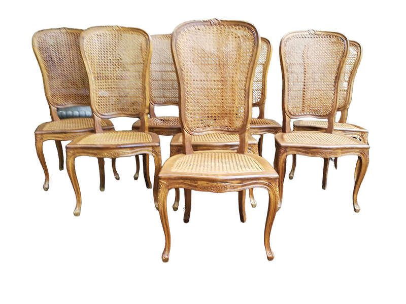 A 20th Century Circa Mid 1950s Set Of Eight French Carved Oak Dining Chairs