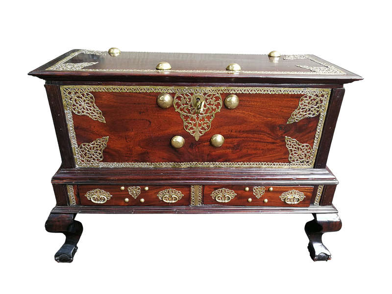 A Late 17th Century/Early 18th Century Dutch Colonial Batavian Hardwood and Ebonised Brass-Bound ...