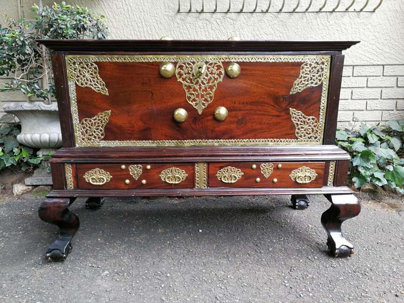 A Late 17th Century/Early 18th Century Dutch Colonial Batavian Hardwood and Ebonised Brass-Bound ...