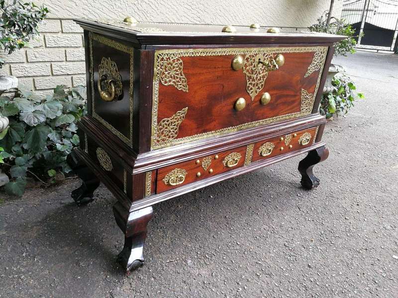 A Late 17th Century/Early 18th Century Dutch Colonial Batavian Hardwood and Ebonised Brass-Bound ...