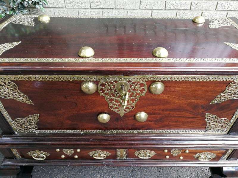 A Late 17th Century/Early 18th Century Dutch Colonial Batavian Hardwood and Ebonised Brass-Bound ...
