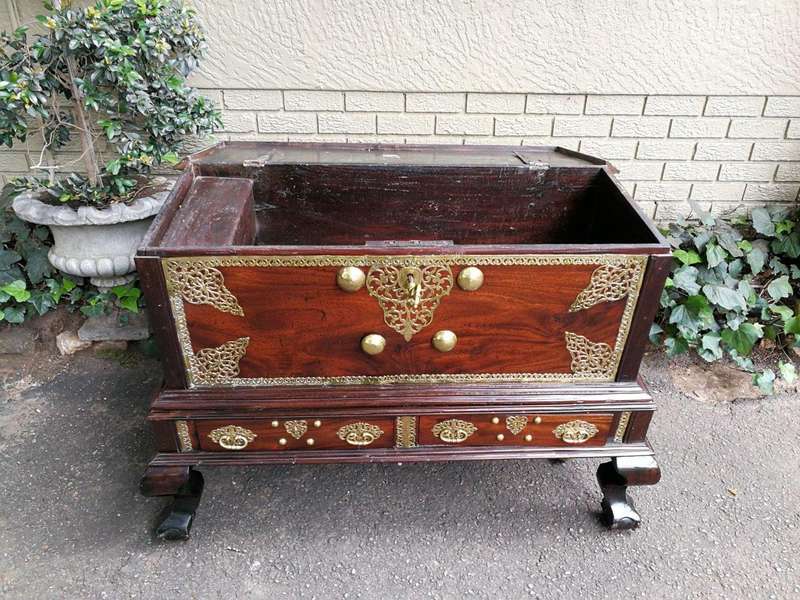 A Late 17th Century/Early 18th Century Dutch Colonial Batavian Hardwood and Ebonised Brass-Bound ...