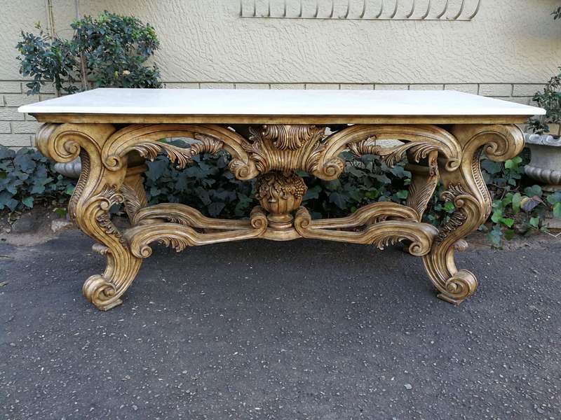 A 20th Century Ornately Carved Console Table with Marble Top of Large Proportions ND