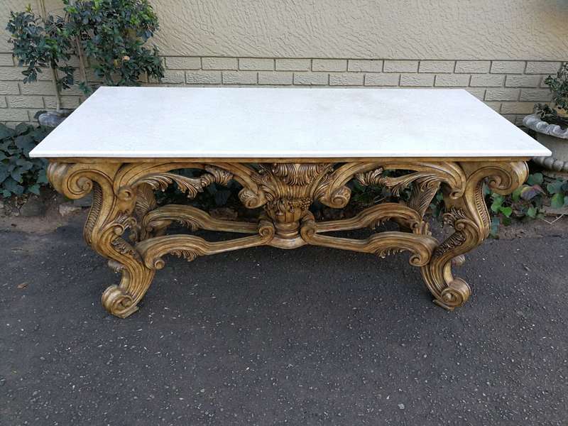 A 20th Century Ornately Carved Console Table with Marble Top of Large Proportions ND