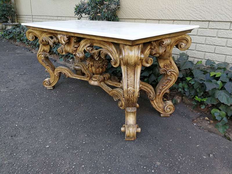 A 20th Century Ornately Carved Console Table with Marble Top of Large Proportions ND