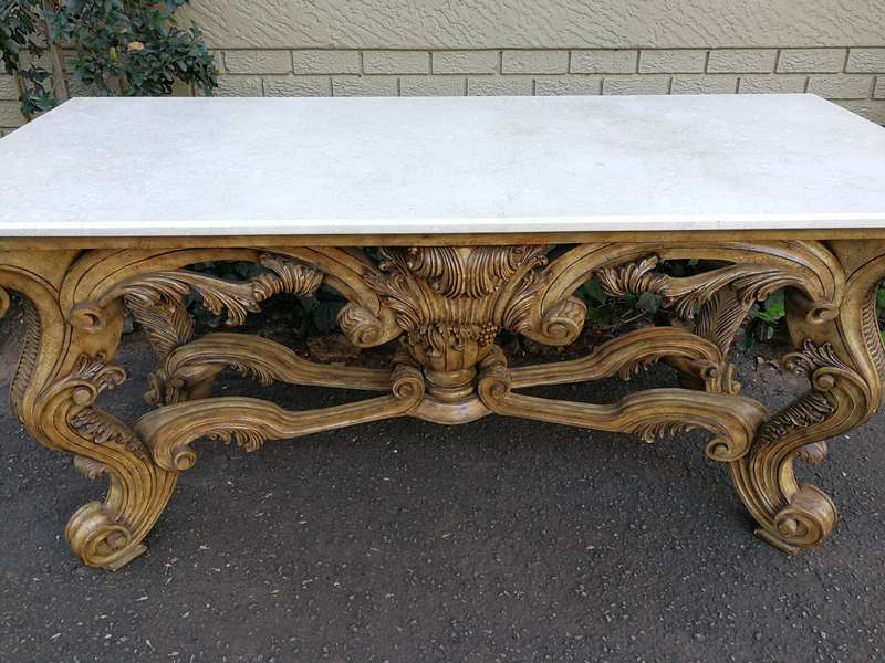 A 20th Century Ornately Carved Console Table with Marble Top of Large Proportions ND