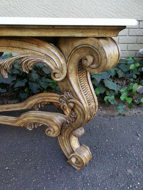 A 20th Century Ornately Carved Console Table with Marble Top of Large Proportions ND