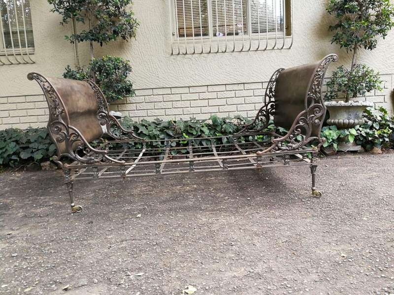 An Extremely Rare Mid 19th Century Circa 1850, French Napoleon Metal Daybed With Four Casters
