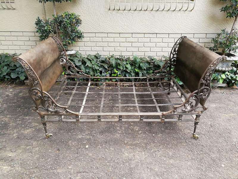 An Extremely Rare Mid 19th Century Circa 1850, French Napoleon Metal Daybed With Four Casters