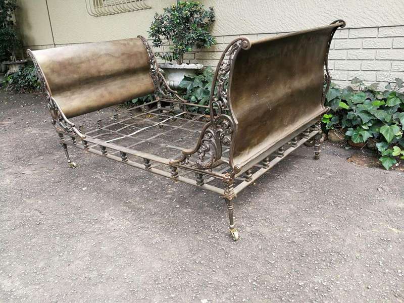 An Extremely Rare Mid 19th Century Circa 1850, French Napoleon Metal Daybed With Four Casters
