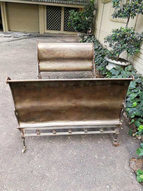 An Extremely Rare Mid 19th Century Circa 1850, French Napoleon Metal Daybed With Four Casters