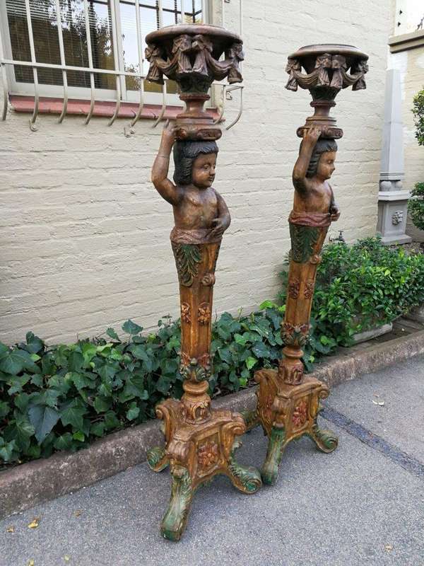 A Pair of 19th century gilt-wood and Paint Wooden Torchères